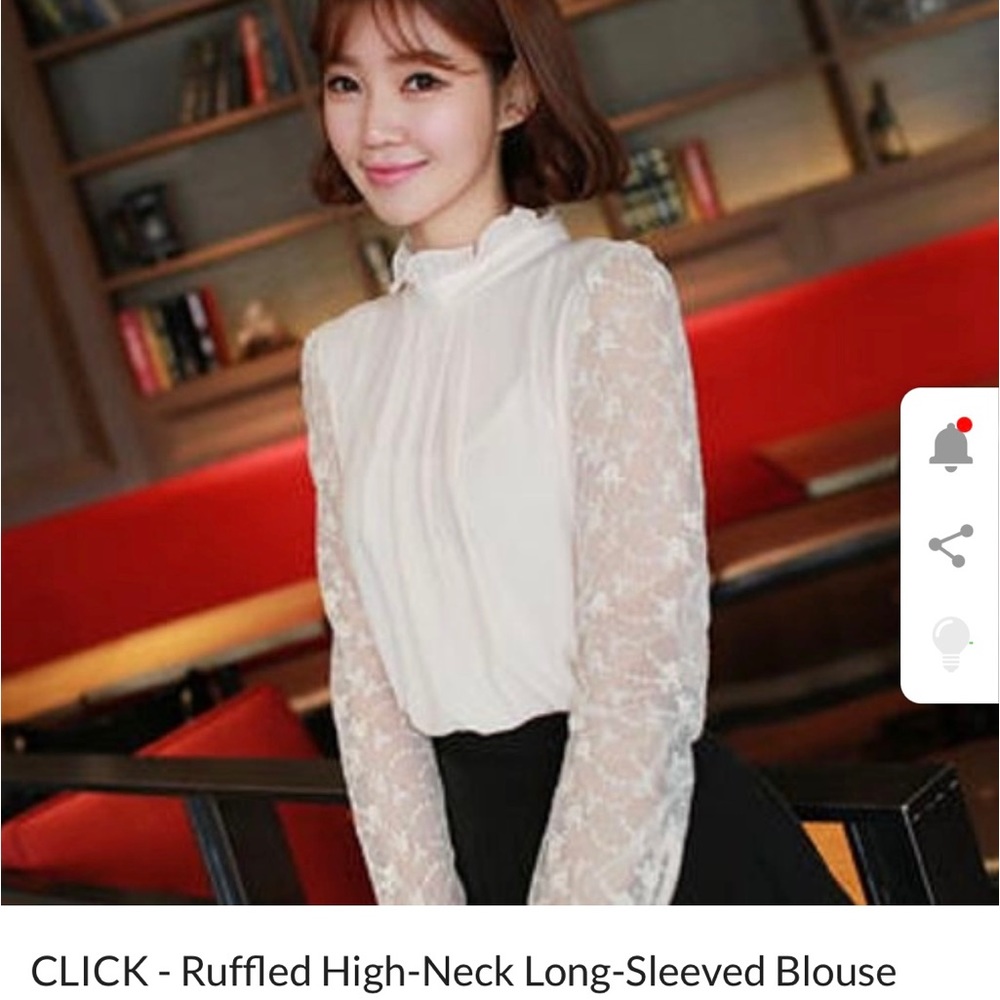 Ruffled High-neck Sheer Sleeve Blouse